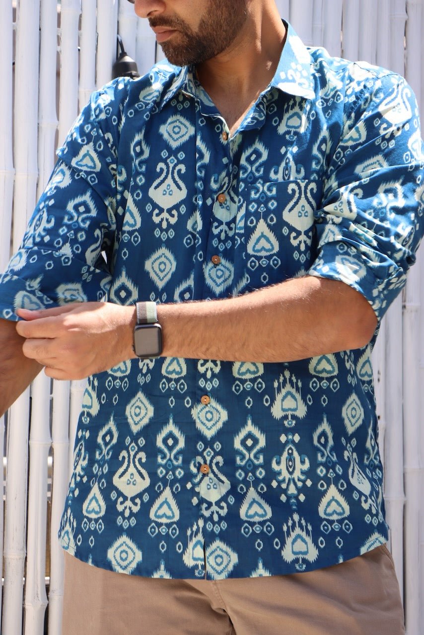 Gender Neutral Cotton Shirt - Blue - Hi Handmade