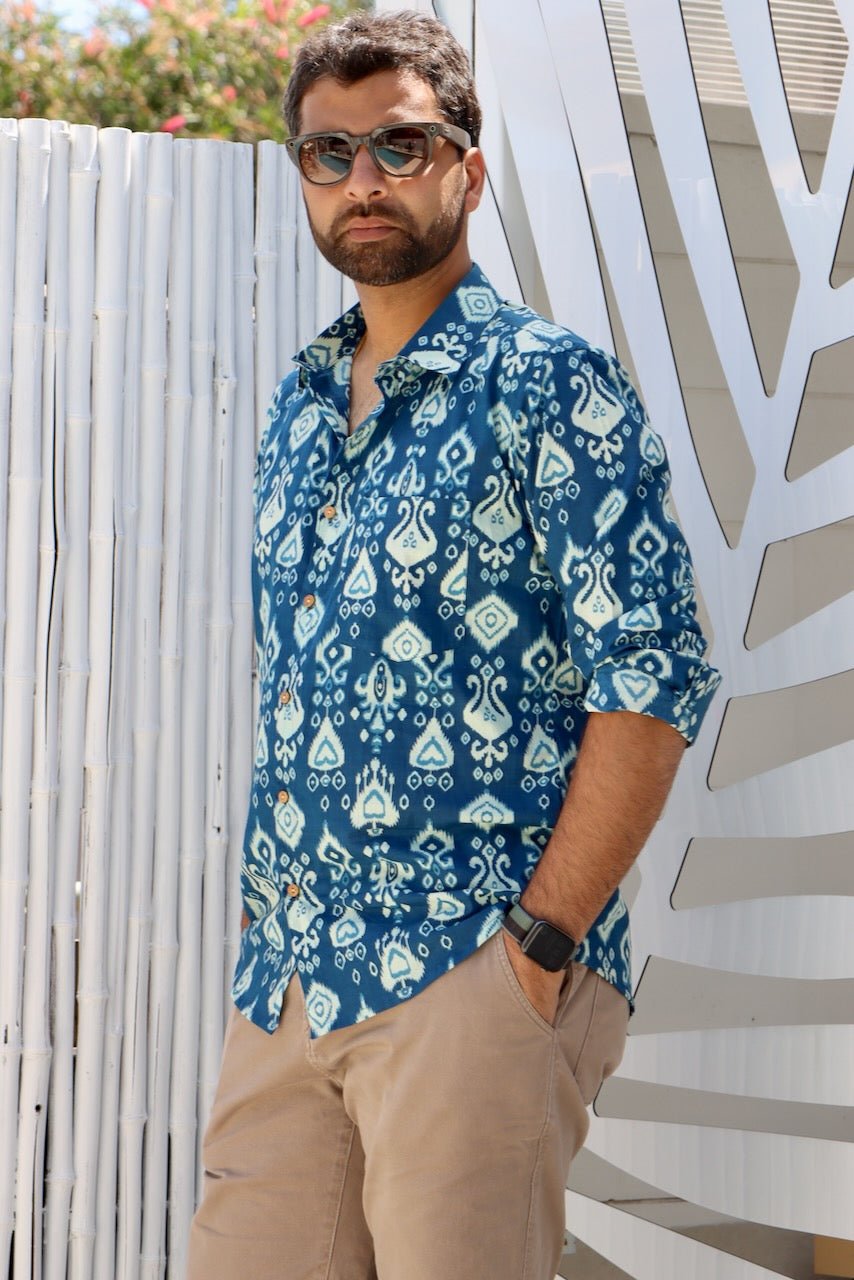 Gender Neutral Cotton Shirt - Blue - Hi Handmade