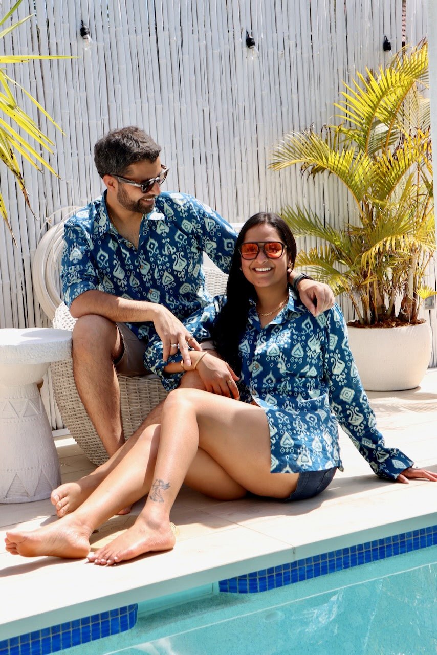 Gender Neutral Cotton Shirt - Blue - Hi Handmade