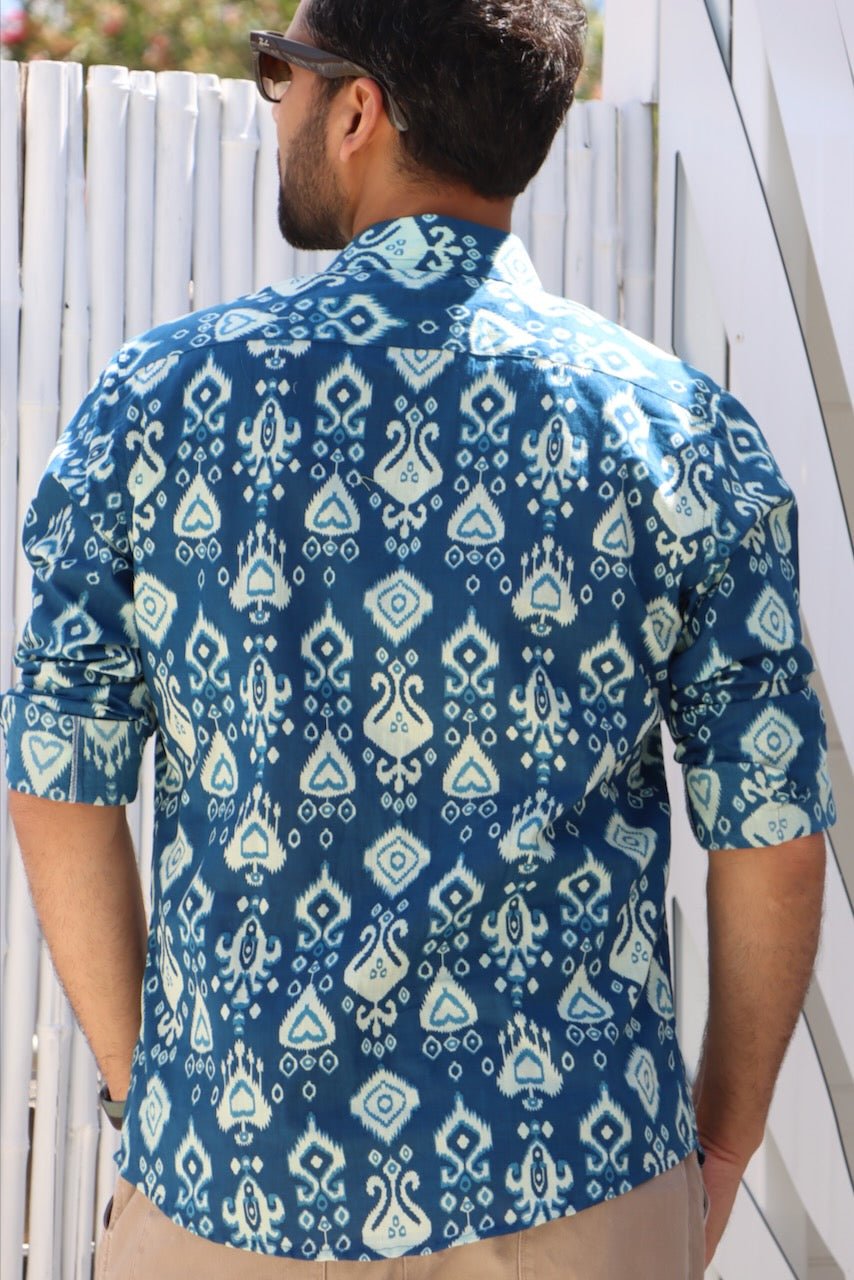 Gender Neutral Cotton Shirt - Blue - Hi Handmade