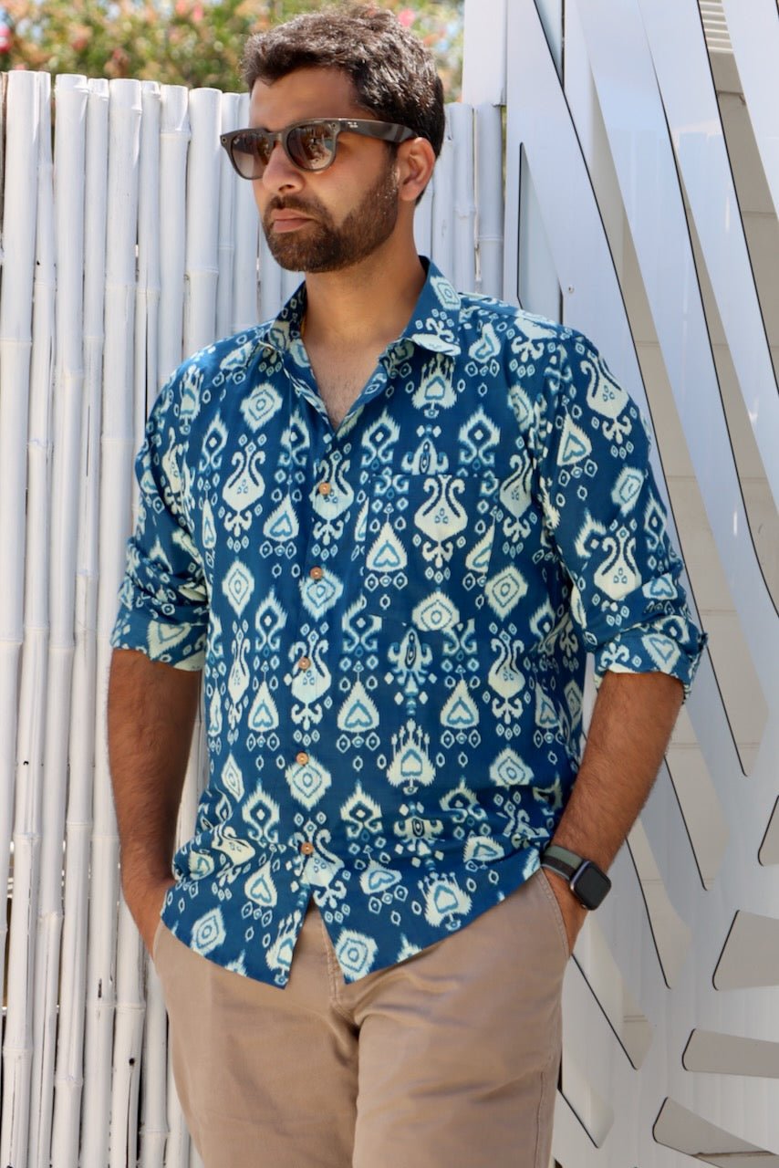 Gender Neutral Cotton Shirt - Blue - Hi Handmade