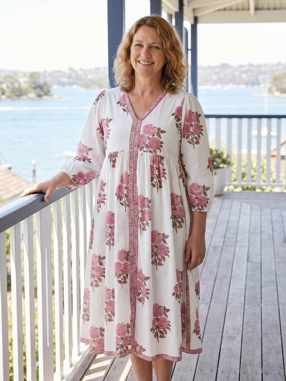 Riverbend Midi Cotton Dress - Pink