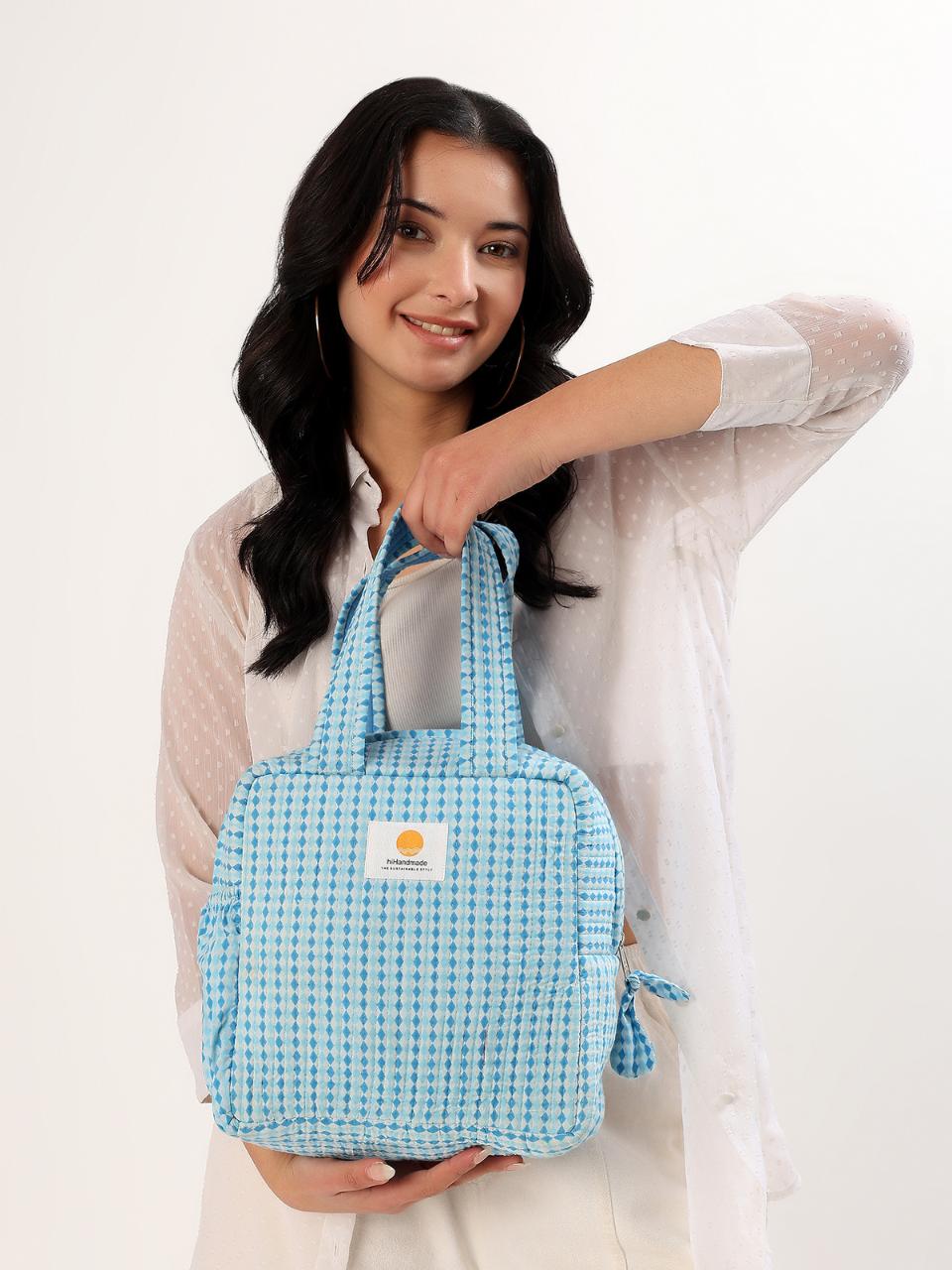Insulated Lunch Bag - Argyle Ocean - Hi Handmade
