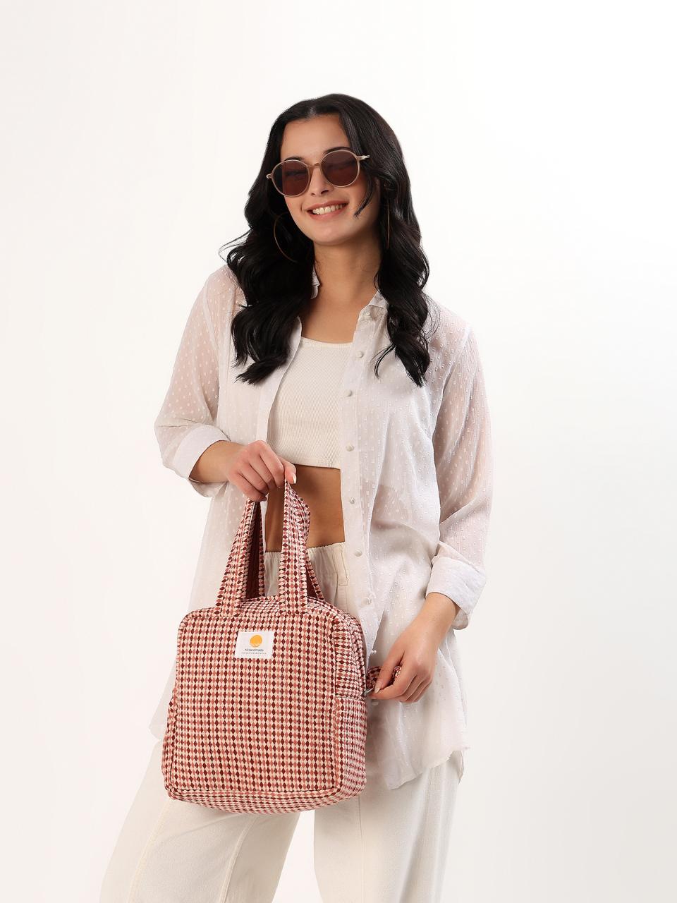 Insulated Lunch Bag - Argyle Sand - Hi Handmade