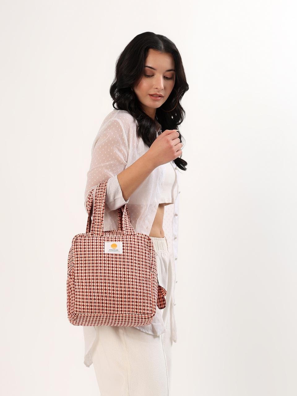 Insulated Lunch Bag - Argyle Sand - Hi Handmade