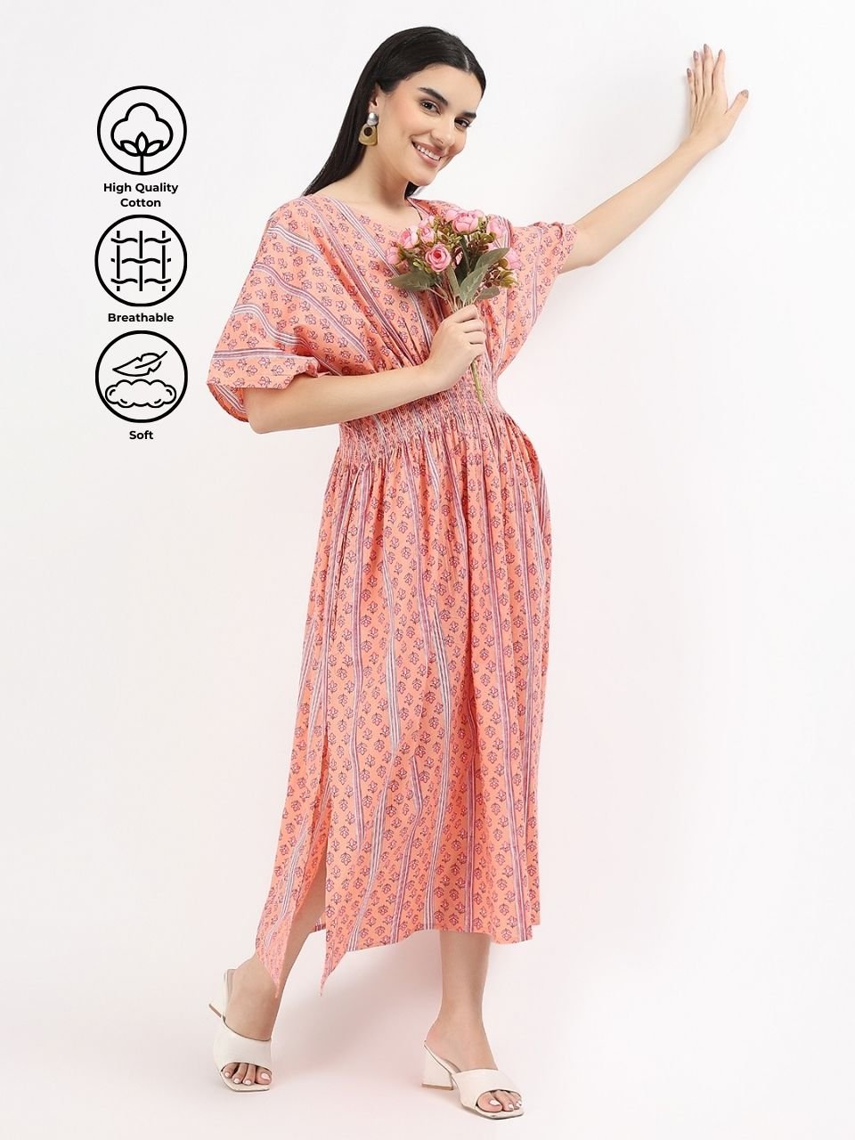 Lia Lounge Dress - Petal Peach - Hi Handmade
