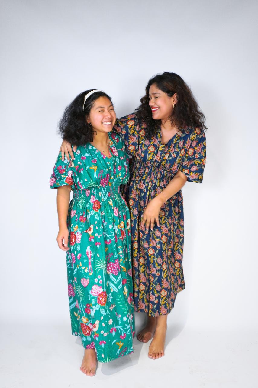 Lounge Dress, Cotton Kaftan - Blue - Hi Handmade