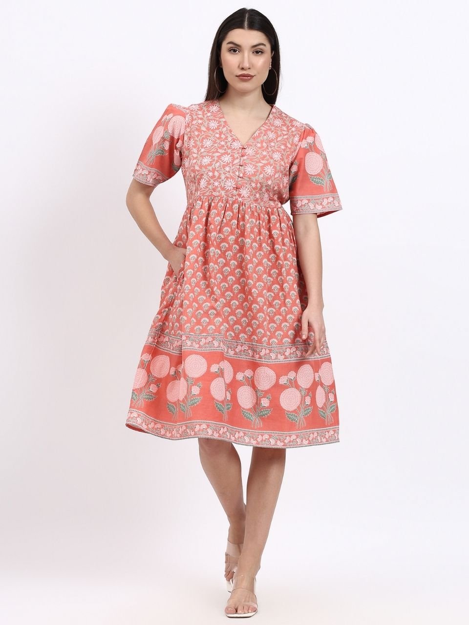 Meera Cotton Dress - Pink - Hi Handmade