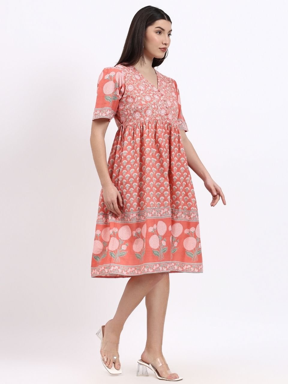Meera Cotton Dress - Pink - Hi Handmade