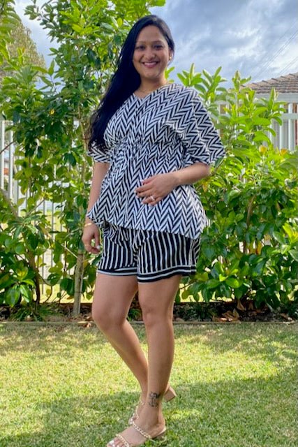 Mono Chevron Co - ord Short Set - Hi Handmade
