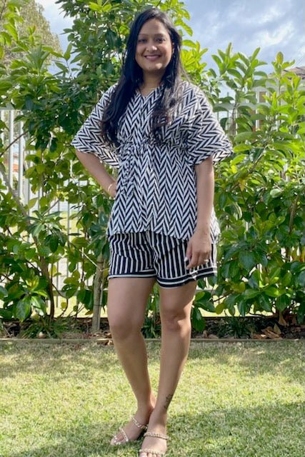 Mono Chevron Co - ord Short Set - Hi Handmade