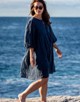 Noor Midnight Linen Midi Summer Dress - Hi Handmade