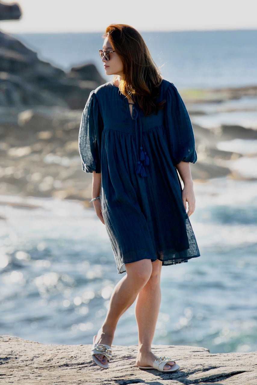 Noor Midnight Linen Midi Summer Dress - Hi Handmade