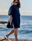 Noor Midnight Linen Midi Summer Dress - Hi Handmade