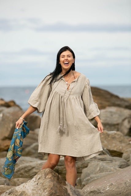 Noor Natural Linen Midi Dress - Hi Handmade
