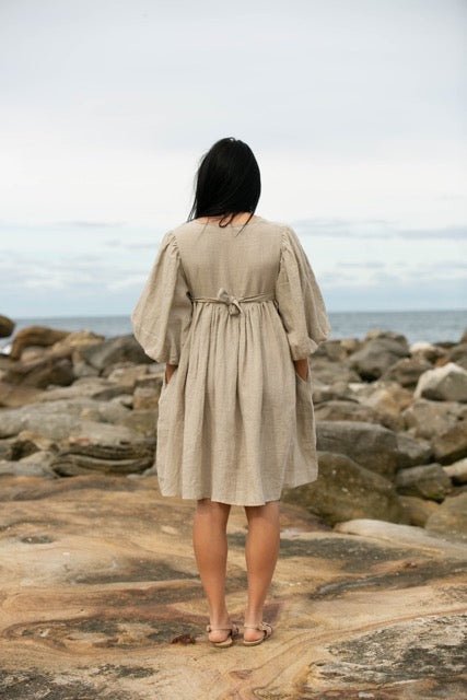 Noor Natural Linen Midi Dress - Hi Handmade