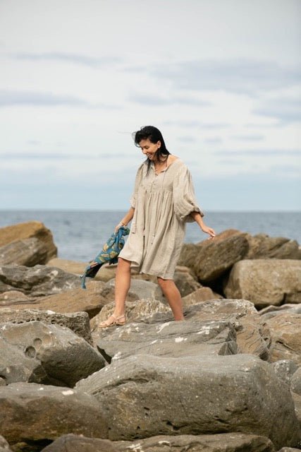 Noor Natural Linen Midi Dress - Hi Handmade