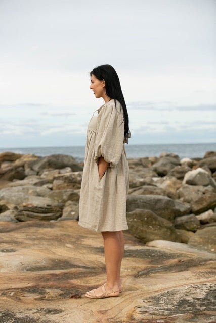 Noor Natural Linen Midi Dress - Hi Handmade