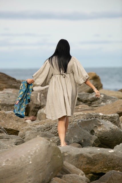 Noor Natural Linen Midi Dress - Hi Handmade