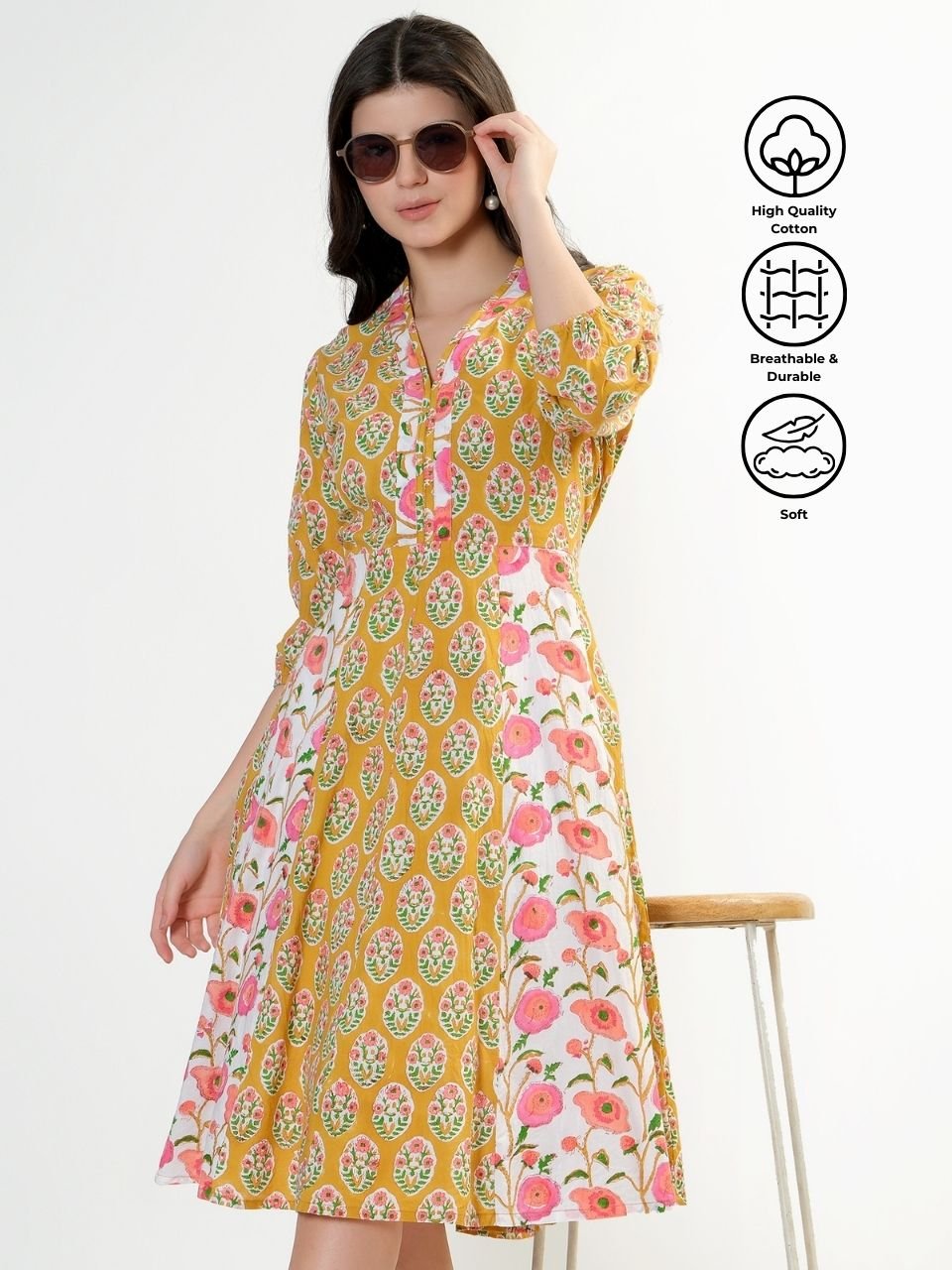 Panel Midi Dress - Mustard - Hi Handmade
