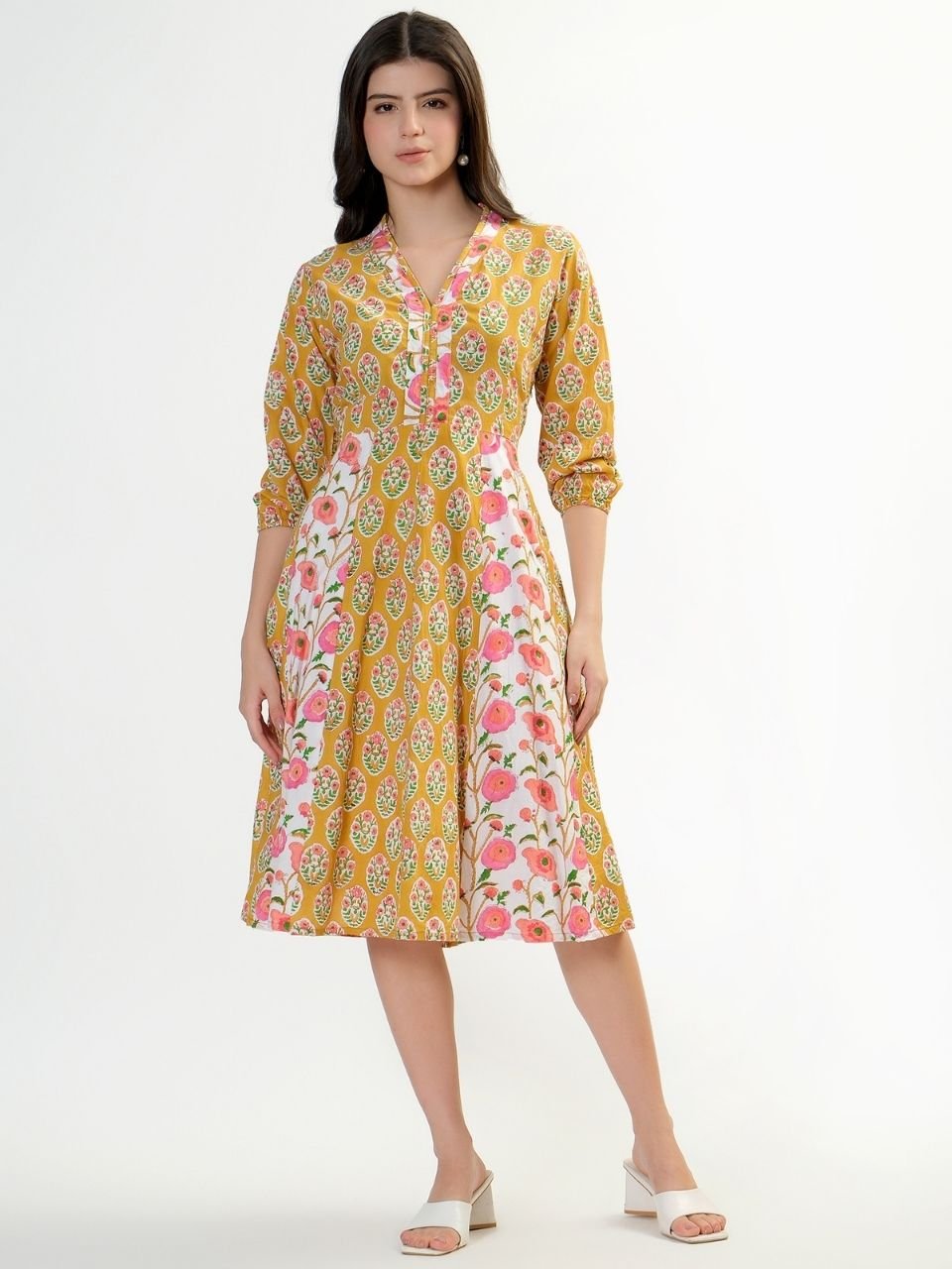 Panel Midi Dress - Mustard - Hi Handmade