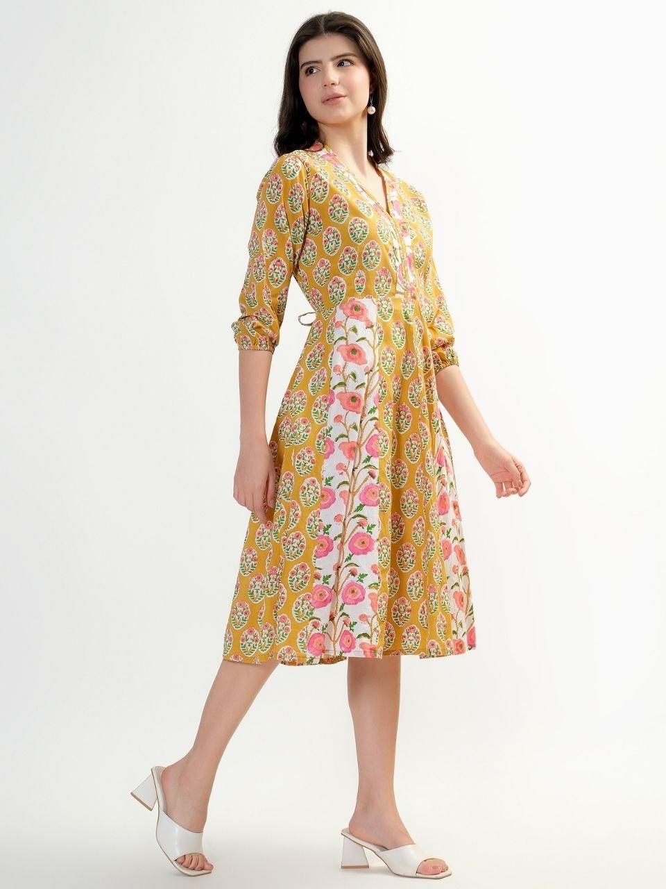 Panel Midi Dress - Mustard - Hi Handmade