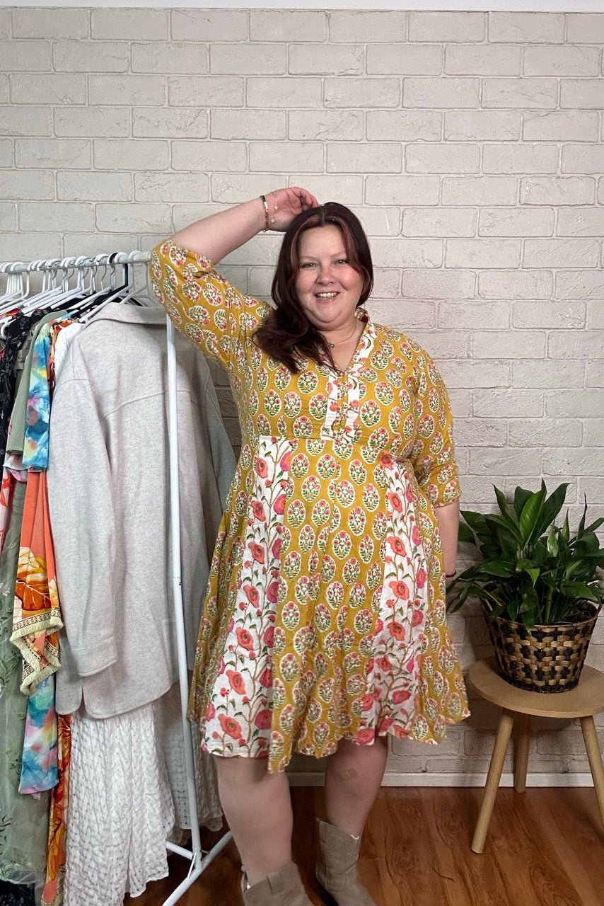 Panel Midi Dress - Mustard - Hi Handmade