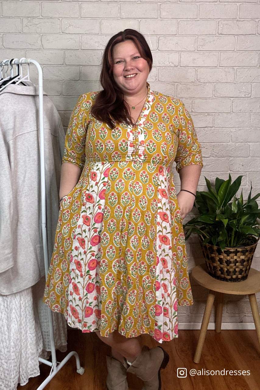 Panel Midi Dress - Mustard - Hi Handmade