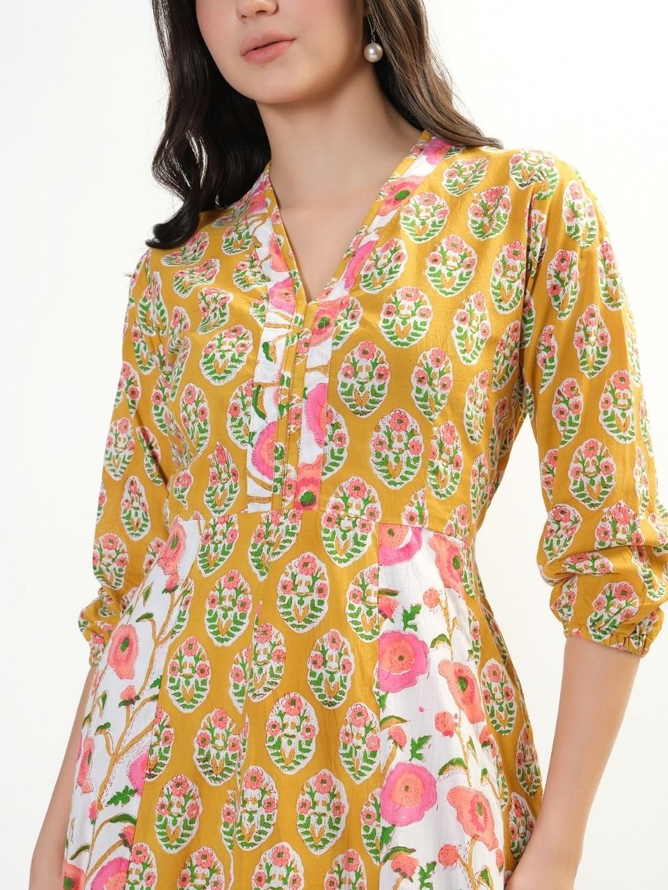 Panel Midi Dress - Mustard - Hi Handmade