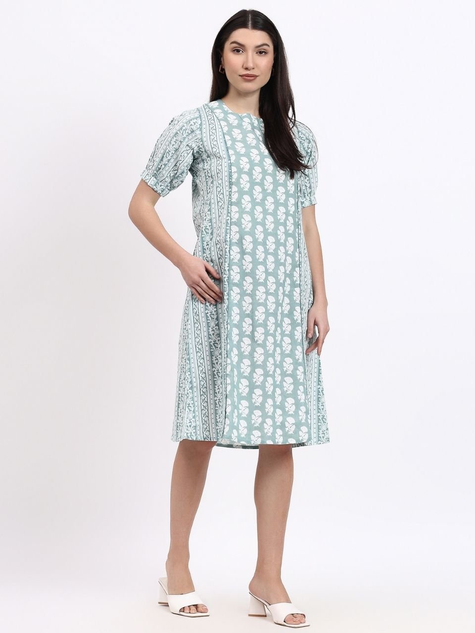 Panel Shift Dress - Green - Hi Handmade