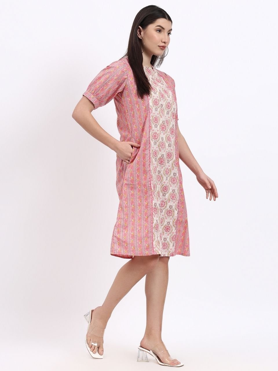 Panel Shift Dress - Pink - Hi Handmade