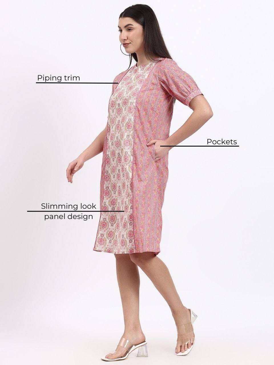 Panel Shift Dress - Pink - Hi Handmade