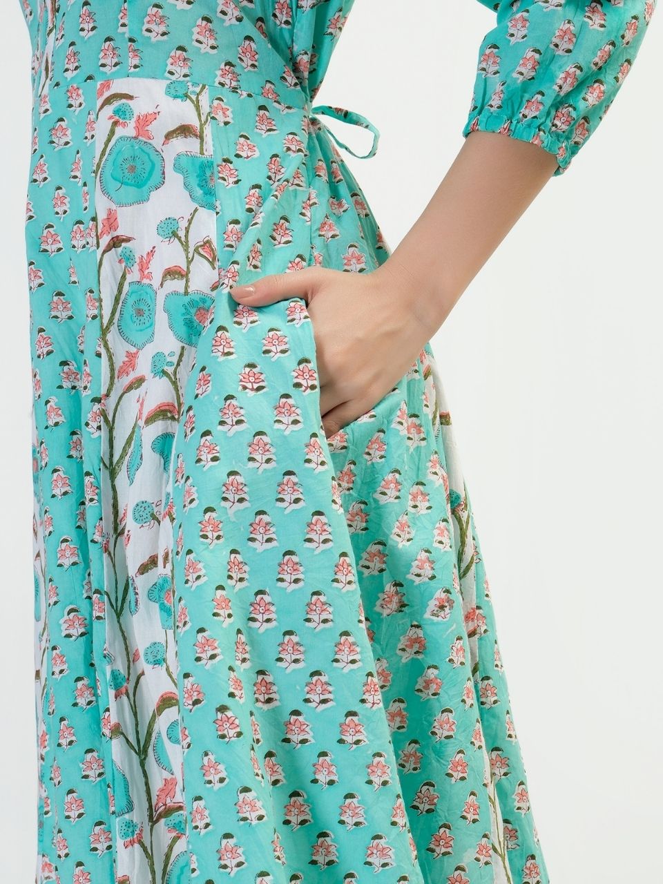 Panelled Cotton Dress - Aqua - Hi Handmade