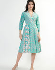 Panelled Cotton Dress - Aqua - Hi Handmade