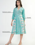 Panelled Cotton Dress - Aqua - Hi Handmade