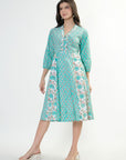 Panelled Cotton Dress - Aqua - Hi Handmade