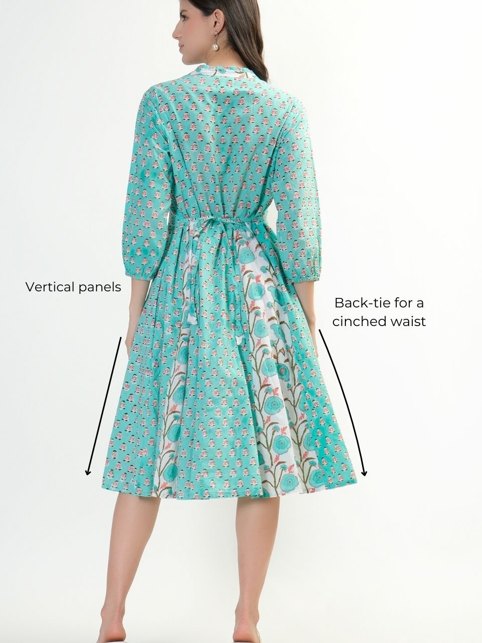 Panelled Cotton Dress - Aqua - Hi Handmade