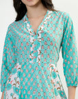 Panelled Cotton Dress - Aqua - Hi Handmade