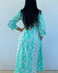 Panelled Cotton Maxi Dress - Aqua - Hi Handmade