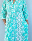 Panelled Cotton Maxi Dress - Aqua - Hi Handmade