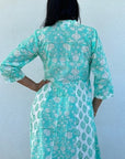 Panelled Cotton Maxi Dress - Aqua - Hi Handmade