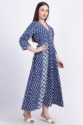 Panelled Cotton Maxi Dress - Blue