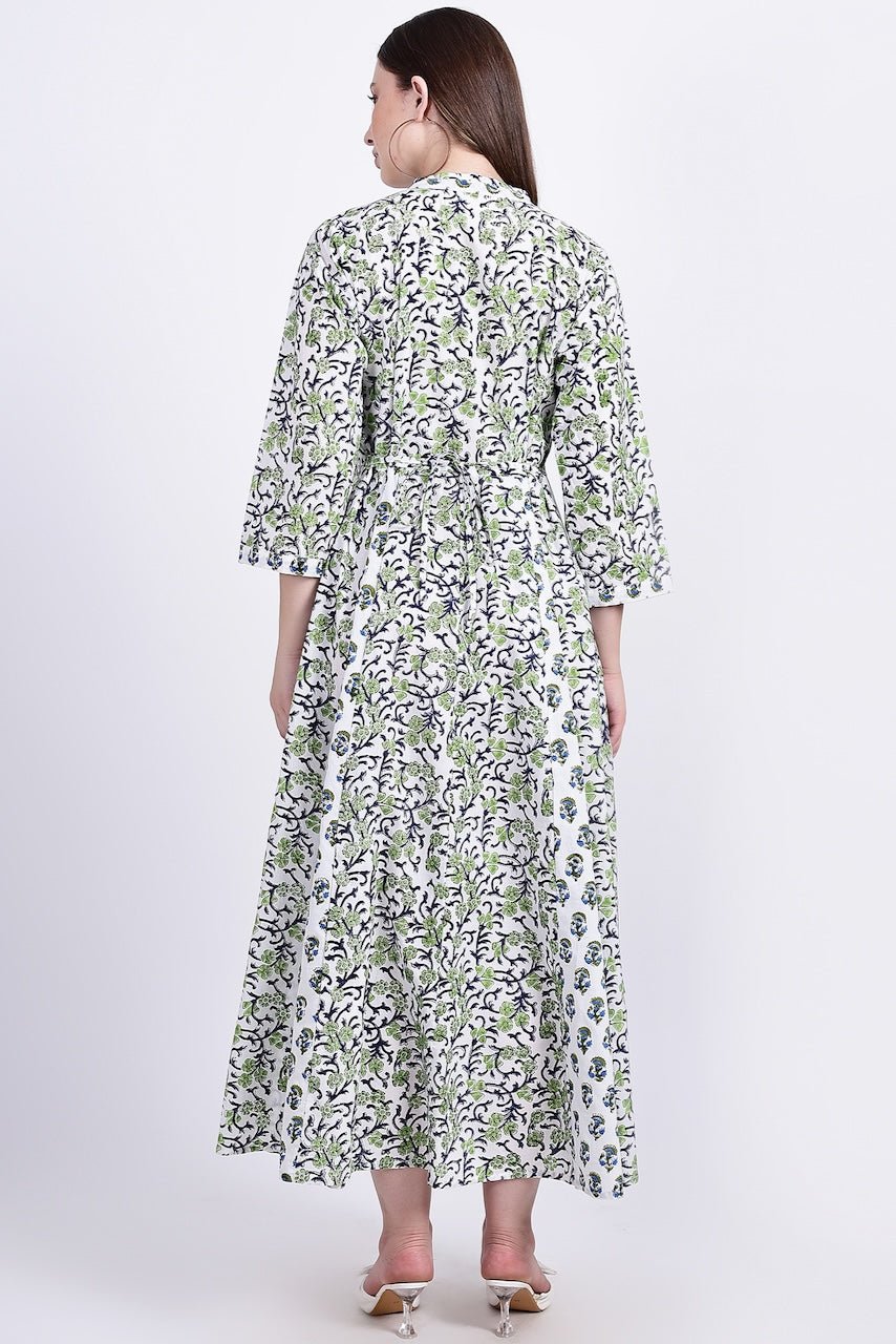 Panelled Cotton Maxi Dress - Green - Hi Handmade