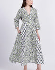 Panelled Cotton Maxi Dress - Green - Hi Handmade