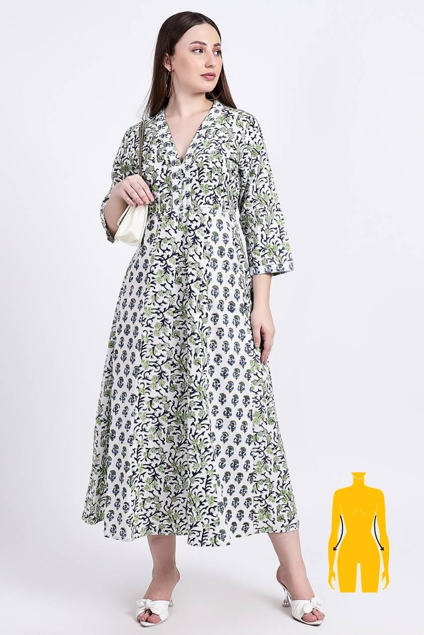 Panelled Cotton Maxi Dress - Green - Hi Handmade