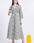 Panelled Cotton Maxi Dress - Green - Hi Handmade