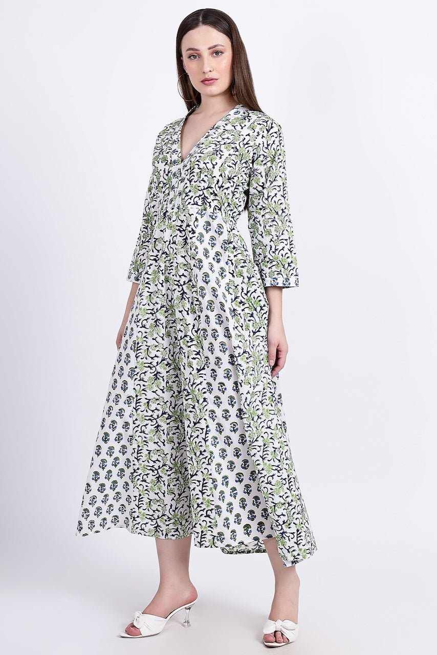 Panelled Cotton Maxi Dress - Green - Hi Handmade