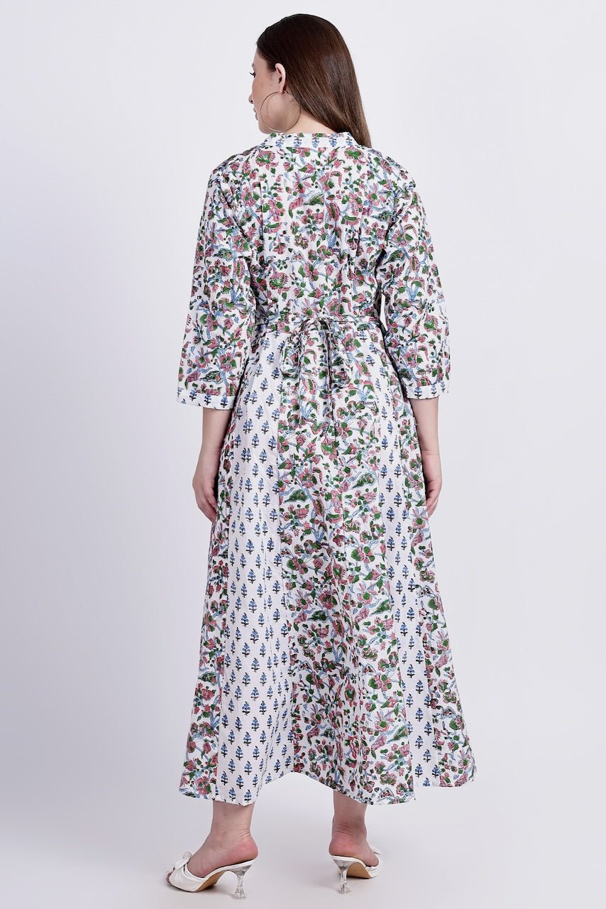 Panelled Cotton Maxi Dress - White - Hi Handmade