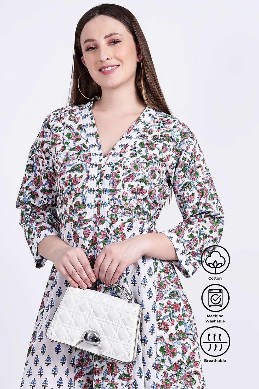 Panelled Cotton Maxi Dress - White - Hi Handmade