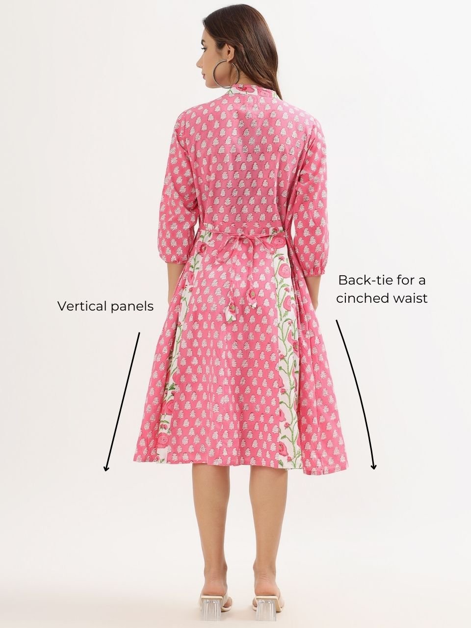 Panelled Cotton Midi Dress - Pink - Hi Handmade